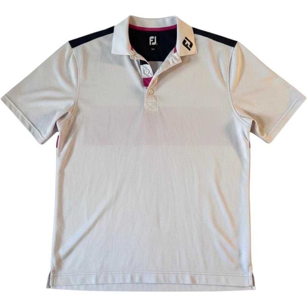 FootJoy Mens White Pink Navy Colorblock Performance Golf Polo Shirt Size Medium - Picture 2 of 6